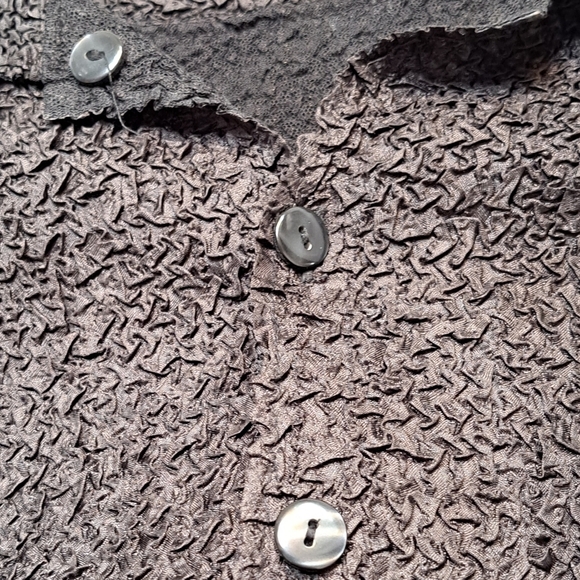 Black Crepe Mixed Media Button Up Blouse - Picture 5 of 7